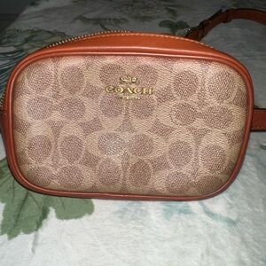 Coach Signature Tan and Brown Crossbody Bag